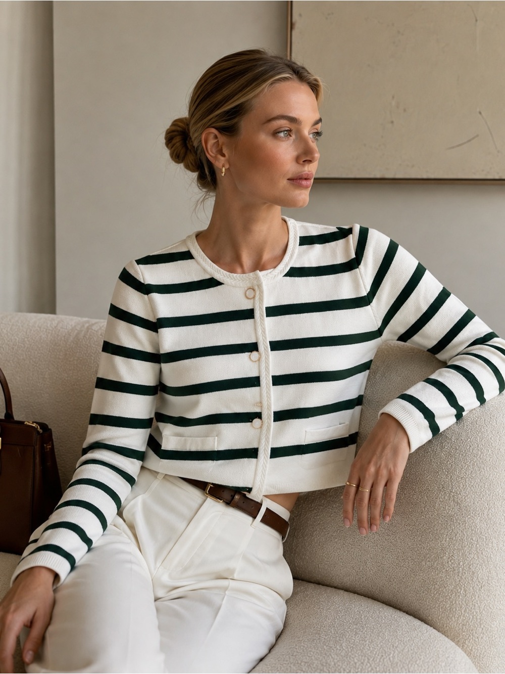 Scotch & Soda Amsterdam Striped Knit Crewneck Cardigan Sweater